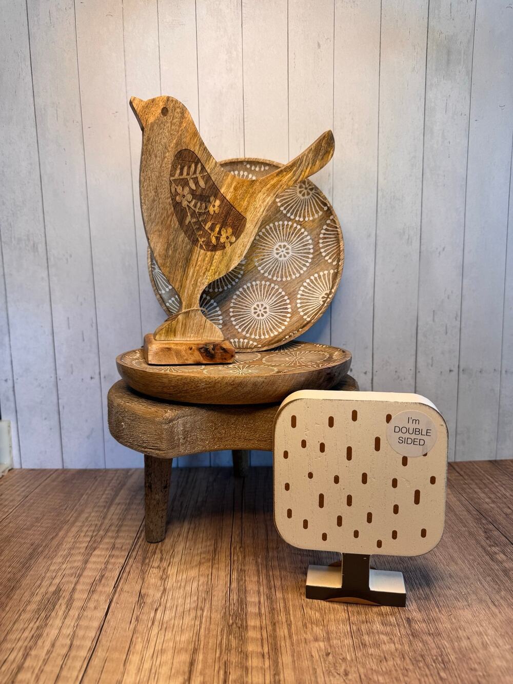 2 Rustic Candle Plate Mango Wood Plate 1 Tree 1 
Bird Home Decor NEW FAST SHIP